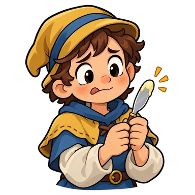 Original cartoon Butter-Knife Beginner holding a tiny blunt knife