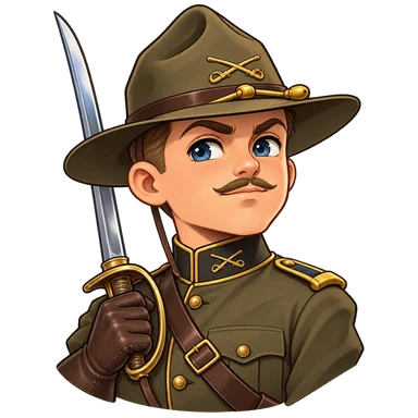Original cartoon tribute to George S. Patton in his cavalry era