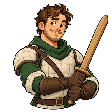 Original cartoon practice-yard trainee with a wooden sword